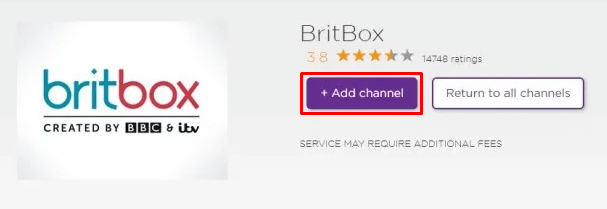 Select Add Channels - BritBox on Roku