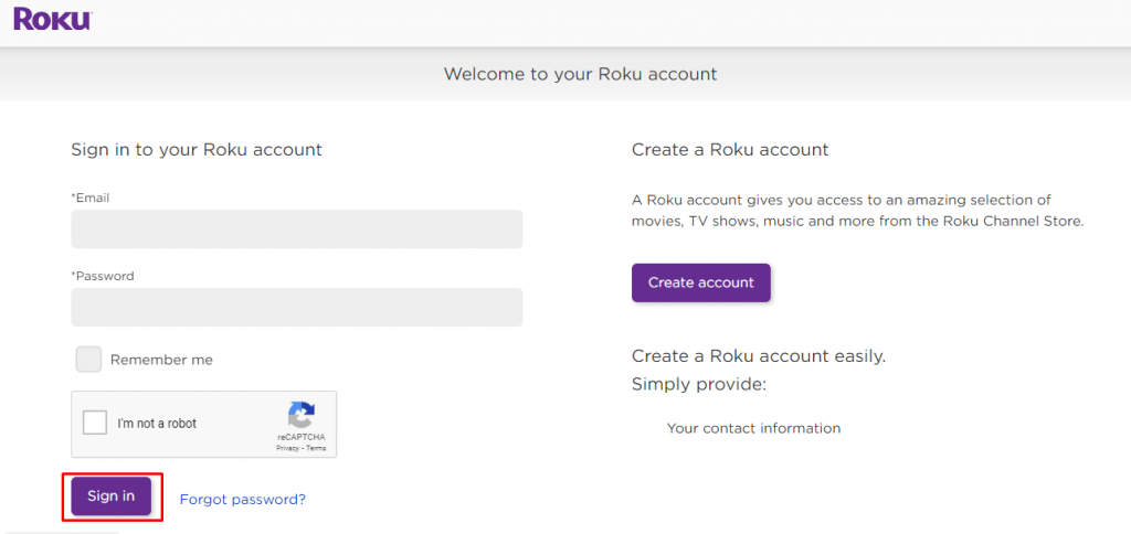 Sign in your Roku account