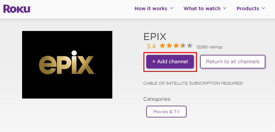 Select Add Channel to get Epix on Roku