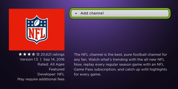 Add NFL Channel on Roku