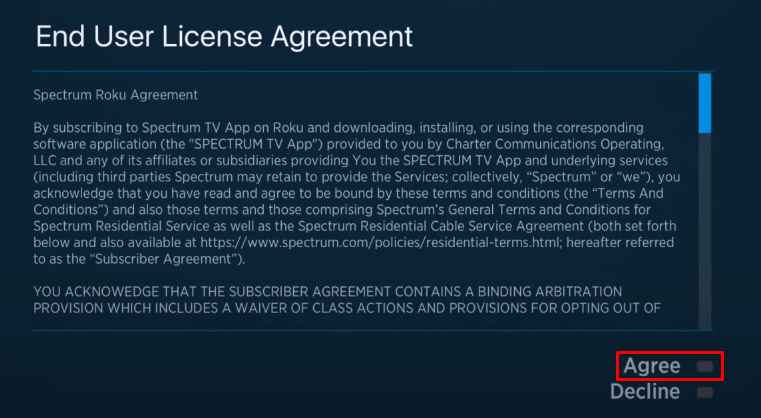Select Agree in Spectrum license