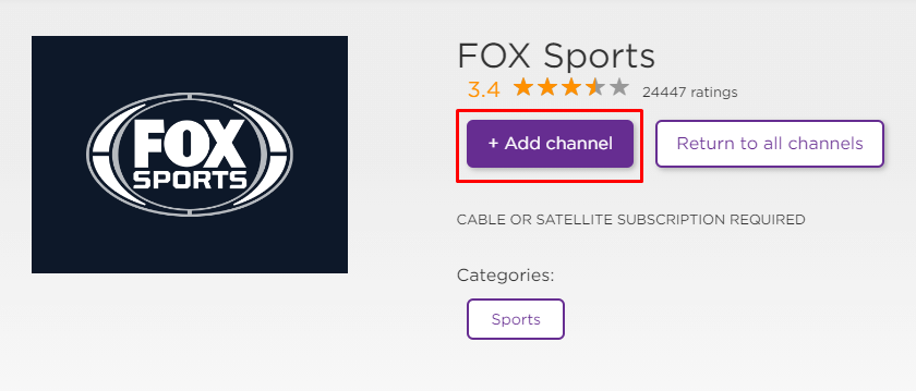 Add Channel to get FOX Sports- Super Bowl on Roku