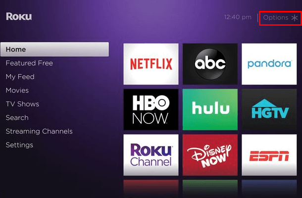 Select Options to delete channels on Roku