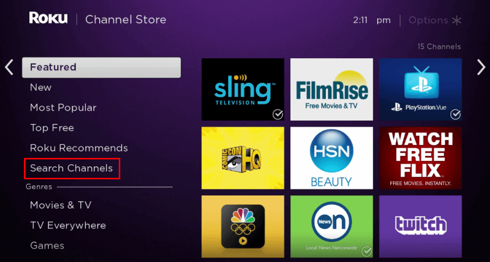 Select Search Channels -FS1 on Roku