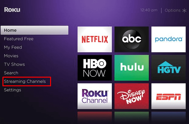 Select Streaming Channels on Roku