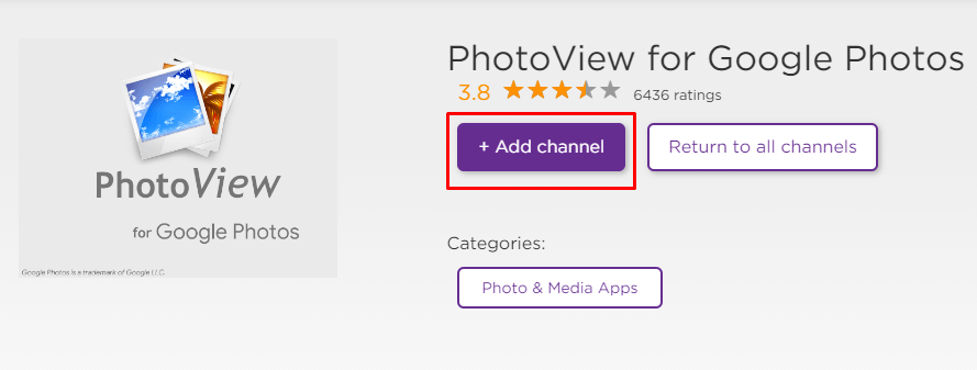 Add PhotoView for Google Photos on Roku
