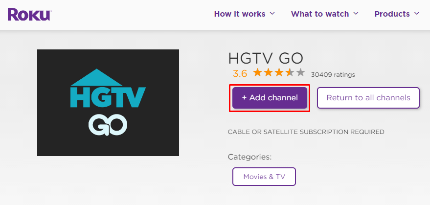 Select Add Channel to get HGTV Go on Roku