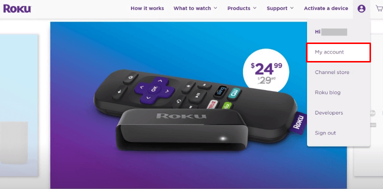 Select My account - Sign out of Roku Account