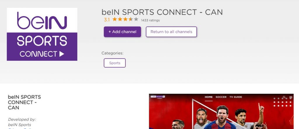 Add Channel - beIN Sports Connect on Roku