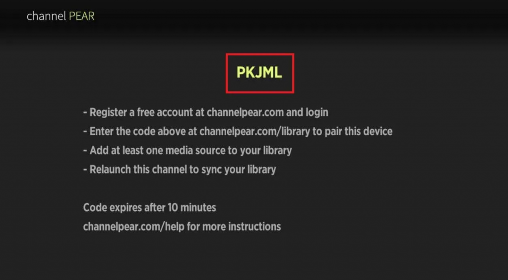 Enter the Activation code to watch Channel Pear