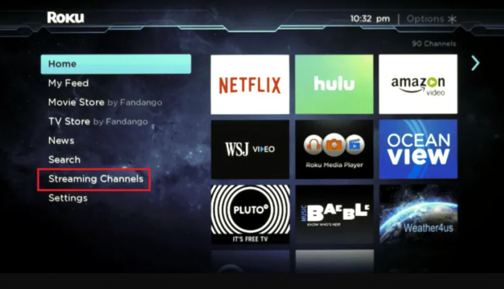 Tap on Streaming Channels to install FXNow on Roku