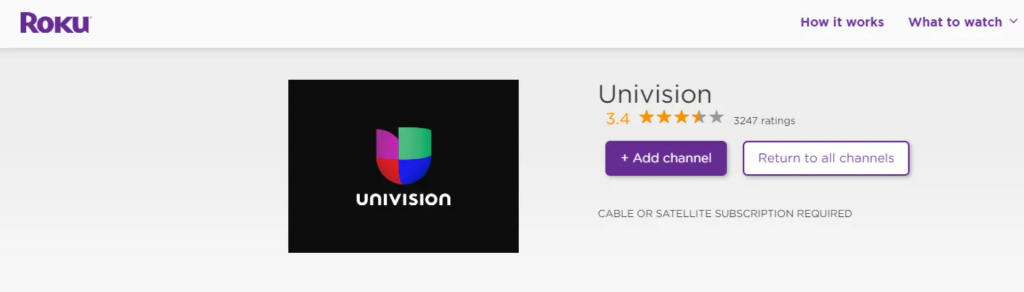 Click Add channel to watch Univision