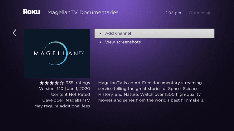 add channel MagellanTV on Roku