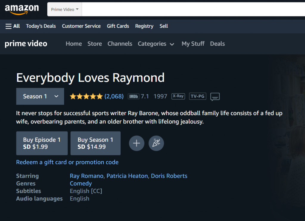 Everybody Loves Raymond with Amazon Prime 