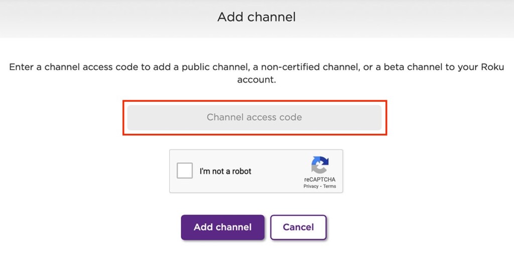 Enter Channel Access Code