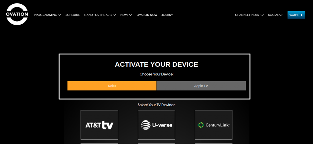 Activate your Device Ovation Now on Roku