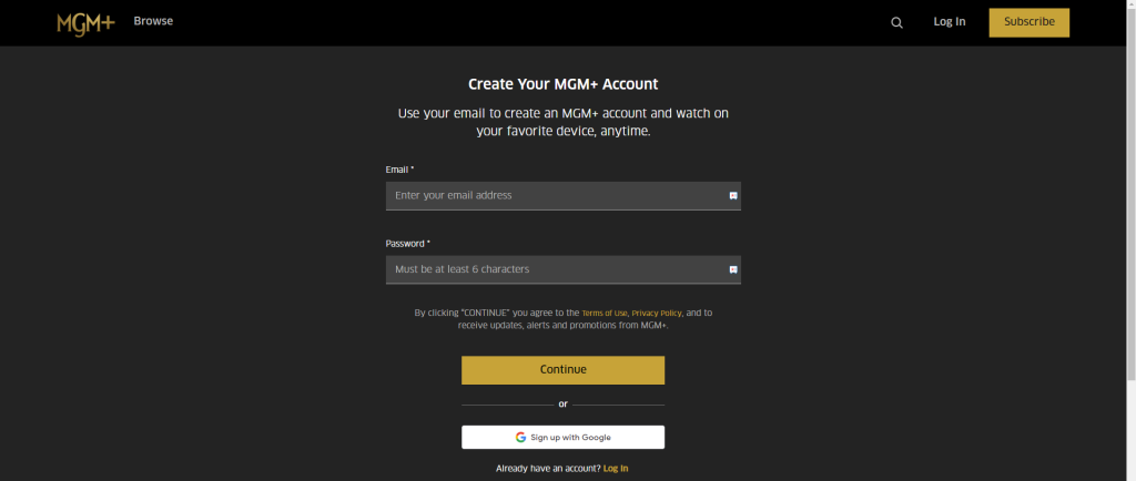 Create MGM+ account