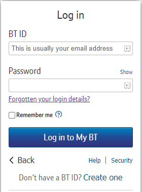Select Log in to My BT