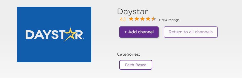 Select Add Channel to add Daystar to Roku.