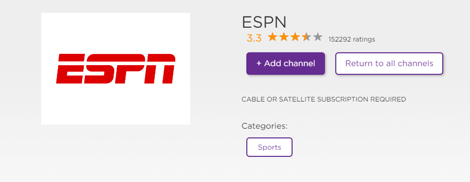 Select Add Channels to add ESPN to Roku and watch ESPNU.