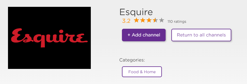 Select Add Channel to add Esquire to Roku.