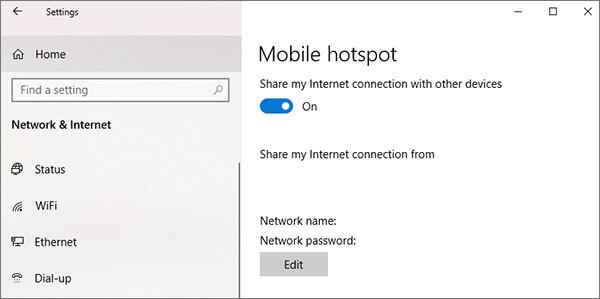 Toggle Mobile hotspot to On