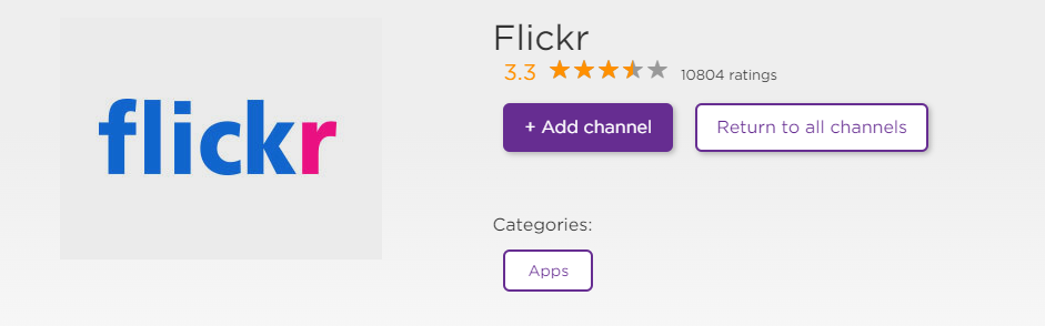Select Add Channel to add Flickr to Roku.