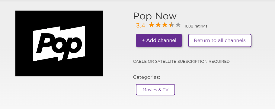 Select Add channel to watch Pop TV on Roku