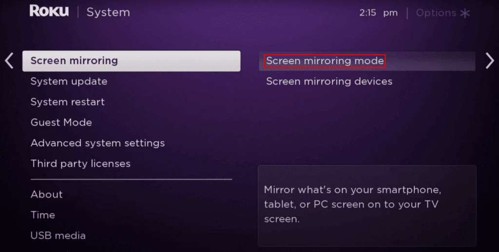 Allow screen mirroring to watch ring on Roku.