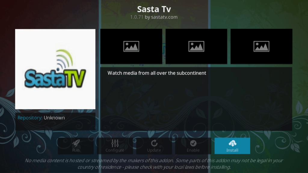 Select Install to get Sasta TV.