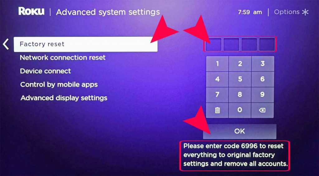 Enter code and select OK to fix Spotify not working on Roku