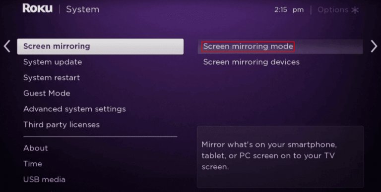 Select Screen mirroring mode.