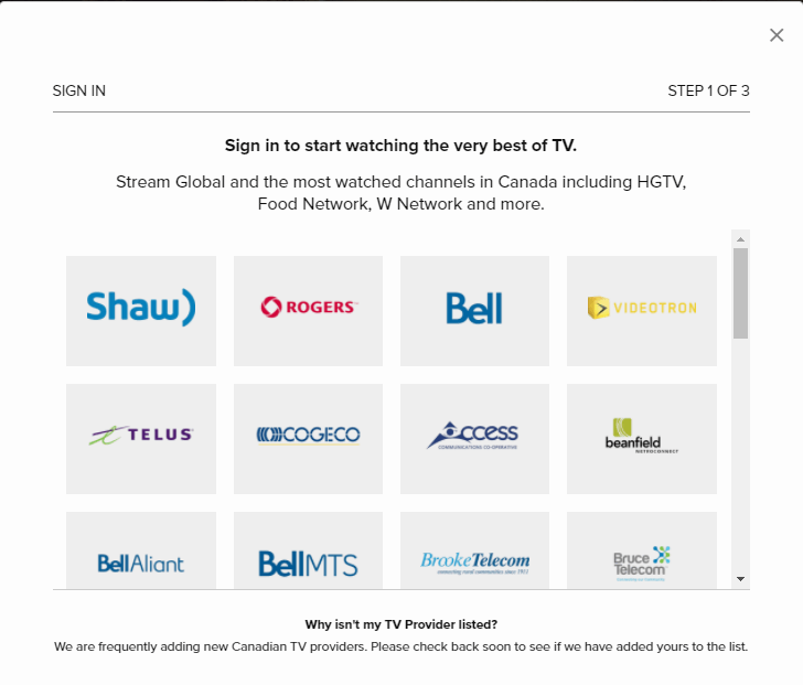 Choose TV provider