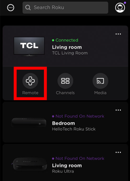 Select Remote to Find a Lost Roku Remote