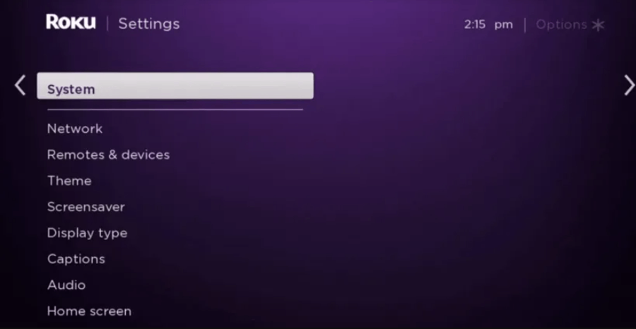 Select System to stream Yippee on Roku