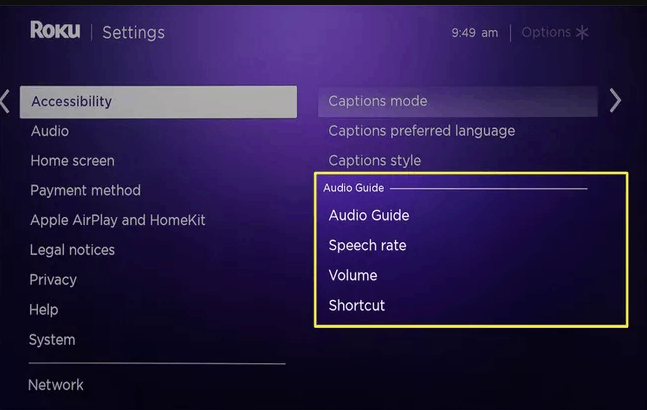 Select Volume to Adjust volume on Roku TV