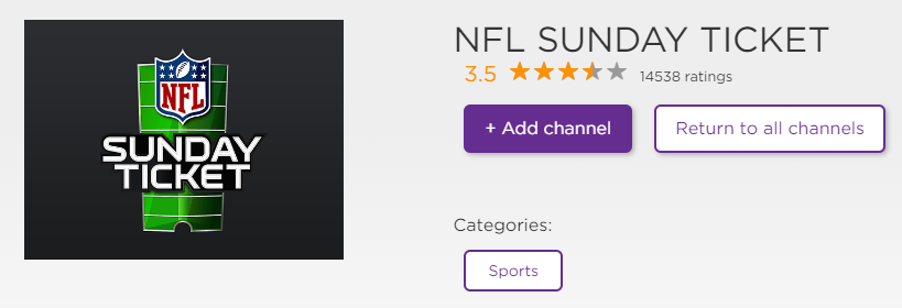 Select Add Channel to stream NFL Sunday Ticket on Roku
