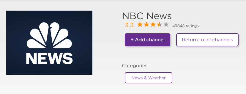 Select Add Channel to stream MSNBC on Roku