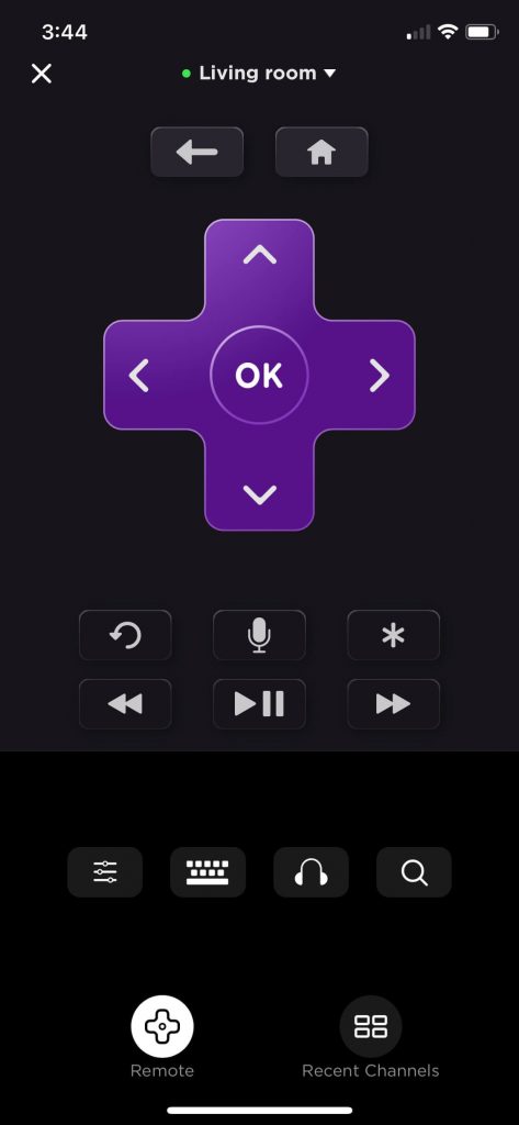 Roku remote app interface