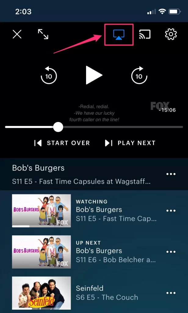 AirPlay on Roku - Tap the AirPlay icon