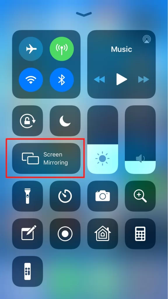 Select the screen mirror option from the control center