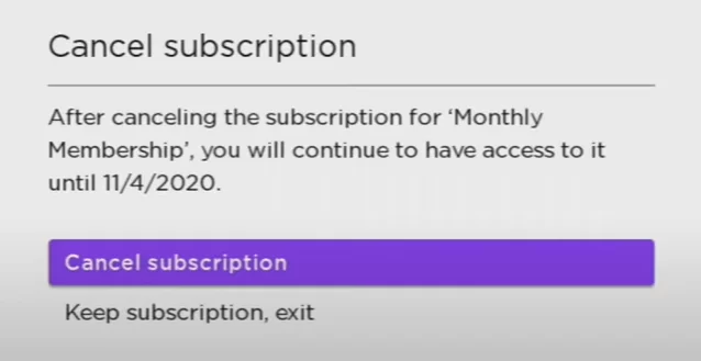 Select the cancel subscription to cancel Starz on Roku device