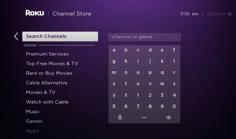 Select Search Channels - Add Pluto TV on Roku