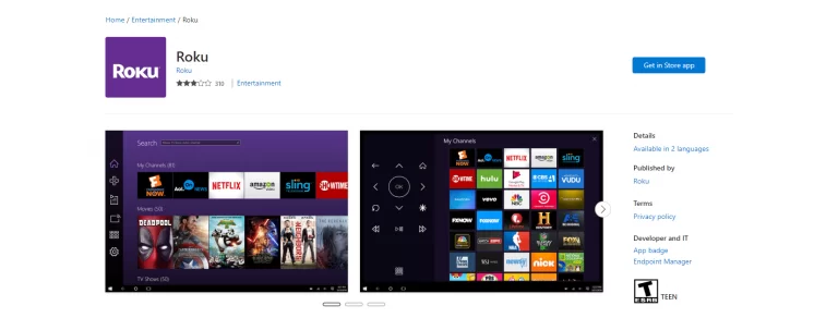 Click on the get button to install Roku app on PC
