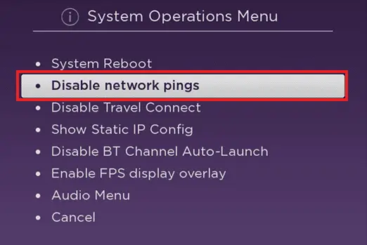 click disable network pings to fix Roku error code 001