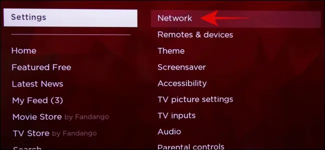 move to settings option from the menu