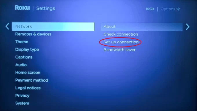 select set up connection option 