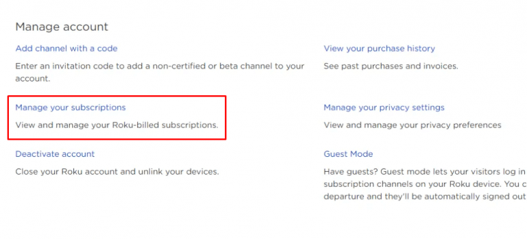 Select Manage your Subscriptions