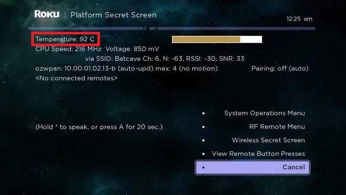 find the temperature from the secret screen
