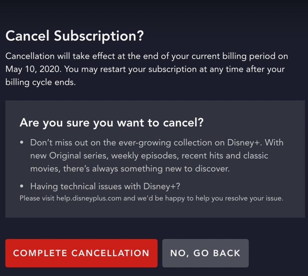 Complete cancellation to Cancel Disney Plus on Roku